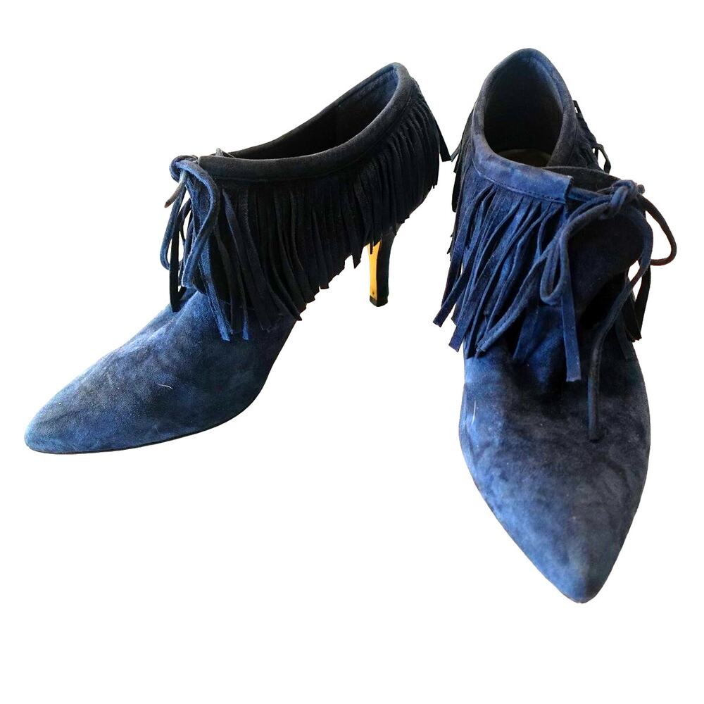 LAST CHANCE! Bella Vita Blue Suede Fringed Heels Size 9.5